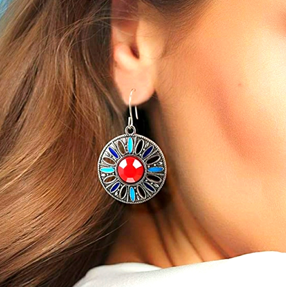 Boho gypsy red and blue earrings..NWT